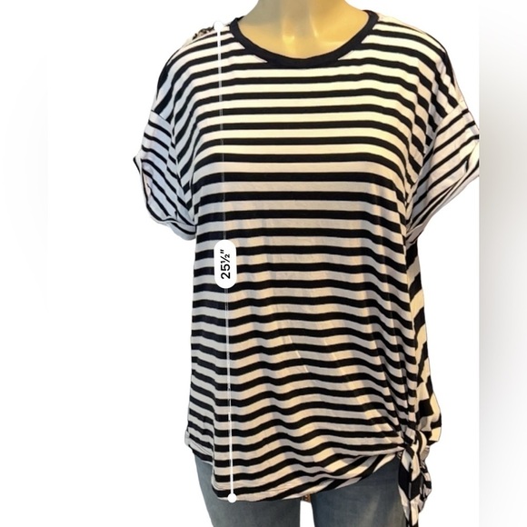 Chaps Side Ties Short Sleeve Black and White Striped Top Size Large​​​​ - Picture 10 of 15